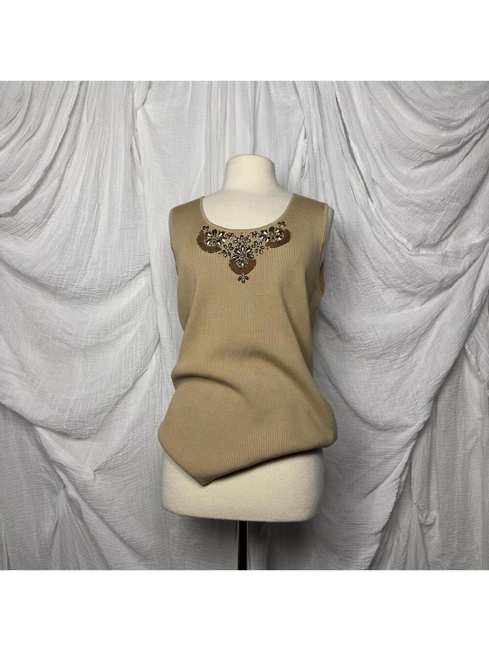 Vintage Indie Cottage Ruby Rd. Beige Embellished Tank Top 3X